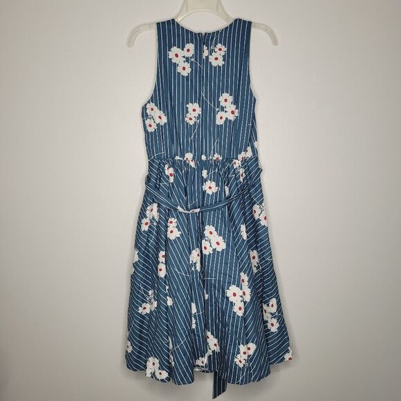 Modcloth Instant Energy Faux-Wrap Midi Dress 6 Blue Floral Tie Waist Sleeveless - Picture 4 of 8